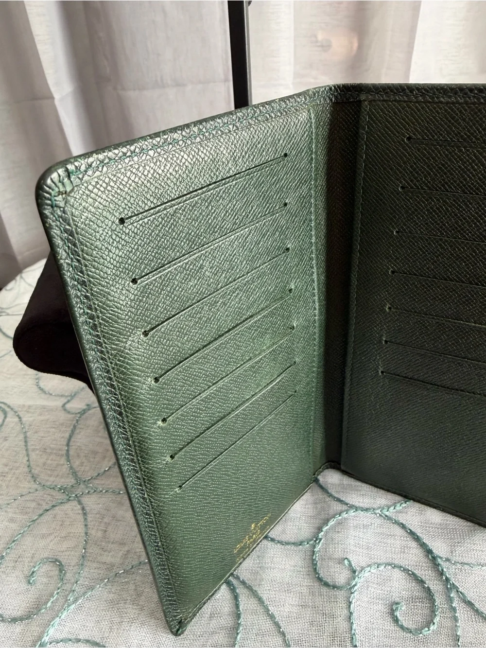Louis Vuitton Green Taiga Leather Porte Valeurs Long Wallet-Vintage France 1996